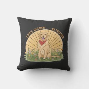 Cojín Decorativo La vida es dorada con un retriever lindo - diseño 