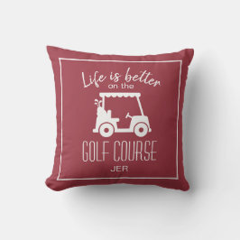 Cojín Decorativo La vida es mejor Carrito de Golf Burdeos Monograma