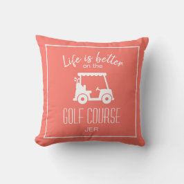 Cojín Decorativo La vida es mejor Carrito de golf Monograma de cora