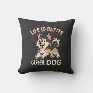 Cojín Decorativo La vida es mejor con caricaturas de perros