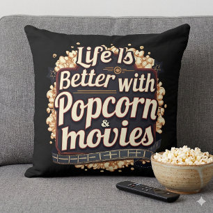 Cojín Decorativo La vida es mejor con diseño retro de palomitas de