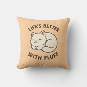 Cojín Decorativo La vida es mejor con la flauta - suave gato blanco