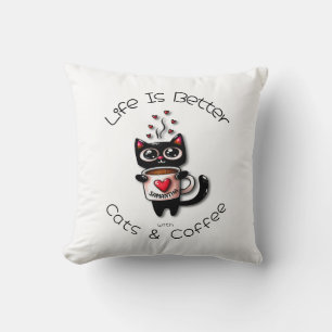 Cojín Decorativo La vida es mejor con los gatos y el café