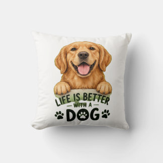 Cojín Decorativo La vida es mejor con un perro adorable retriever d