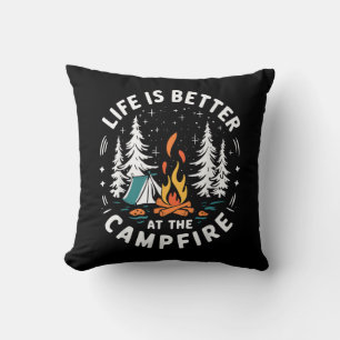 Cojín Decorativo La vida es mejor en la fogata Divertido camping