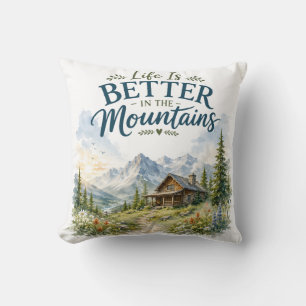 Cojín Decorativo La vida es mejor en la montaña Flor silvestre rúst