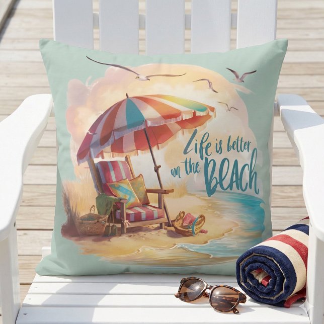 Cojín Decorativo La vida es mejor en la playa (Life Is Better on the Beach Coastal Aesthetic Throw Pillow Mockup A)