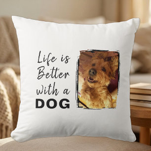 Cojín Decorativo La vida es mejor perro 2 nombre de foto blanco neg
