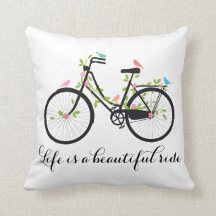 Cojín Decorativo La vida es un paseo hermoso, bicicleta del vintage