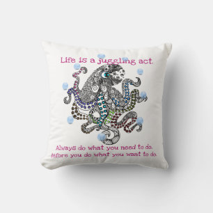Cojín Decorativo La vida es un pulpo floral colorido de malabarismo