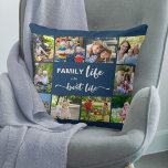 Cojín Decorativo La vida familiar es la mejor foto de Blue Gray 10<br><div class="desc">almohada fotográfica personalizada con cita familiar y 10 de sus fotos favoritas. El texto dice "la vida familiar es la mejor vida" y puedes editar la palabra "FAMILIA" si lo deseas (por ejemplo, Mamá / Papá / Playa, etc). La plantilla de fotos está configurada para que añadas tus imágenes, trabajando...</div>