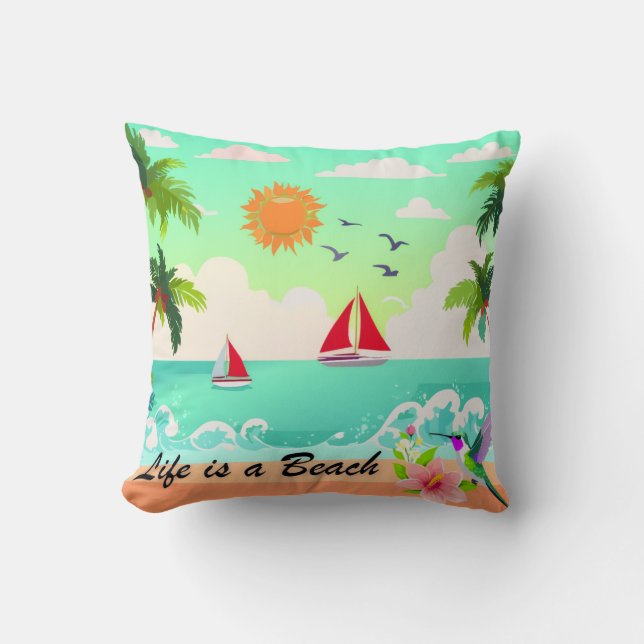 Cojín Decorativo La vida reversible es la playa (Anverso)