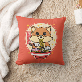 Cojín Decorativo La zorra linda comiendo Ramen Kawaii regalo de com