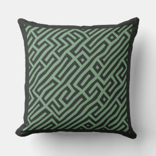 Cojín Decorativo Laberinto Geométrico Moderno de Carbón y Verde Men
