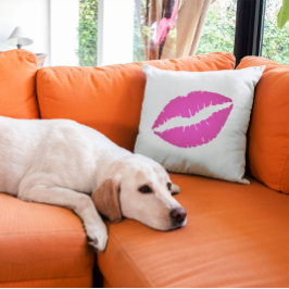 Cojín Decorativo Labial de Besos de Rosa Caliente con Efecto Ombre