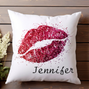 Cojín Decorativo Labios beso brillo rosa moderno femenino