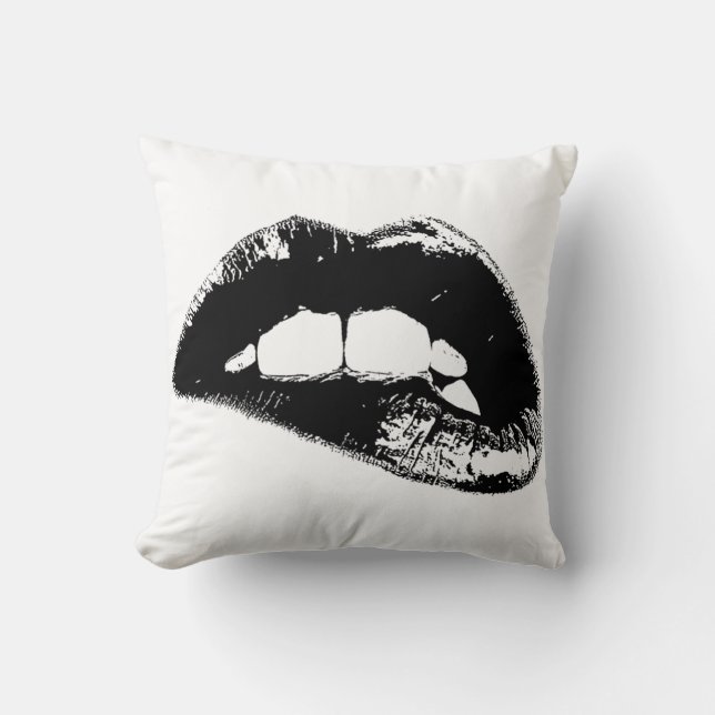 Cojín Decorativo Labios blancos y negros (Anverso)