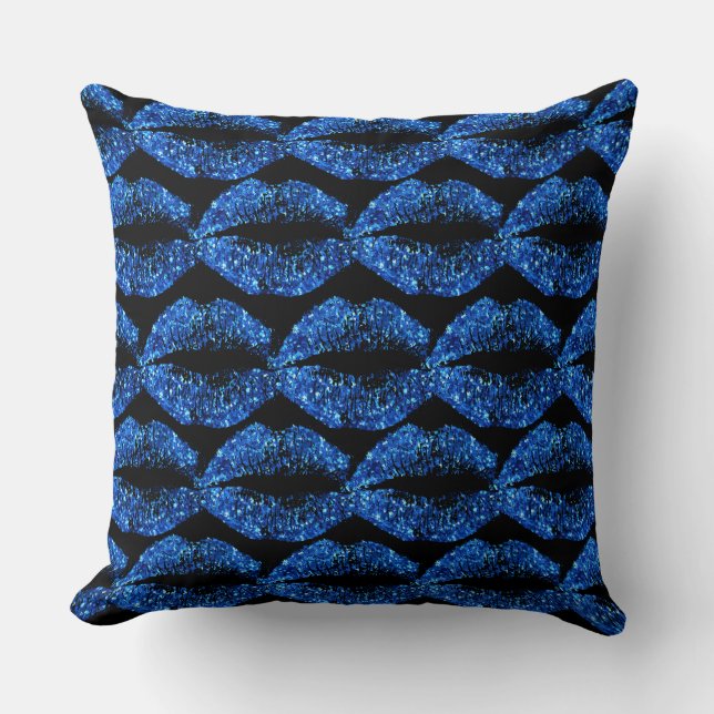 Cojín Decorativo Labios de Purpurina azul (Anverso)
