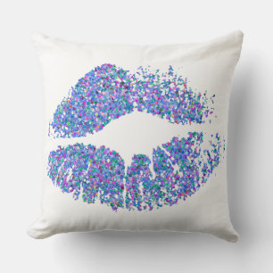 Cojín Decorativo Labios de Purpurina de grietas multicolor