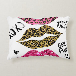 Cojín Decorativo Labios de purpurina: Impresión de leopardo de moda