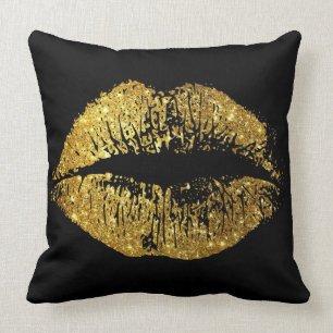 Cojín Decorativo Labios del purpurina del oro