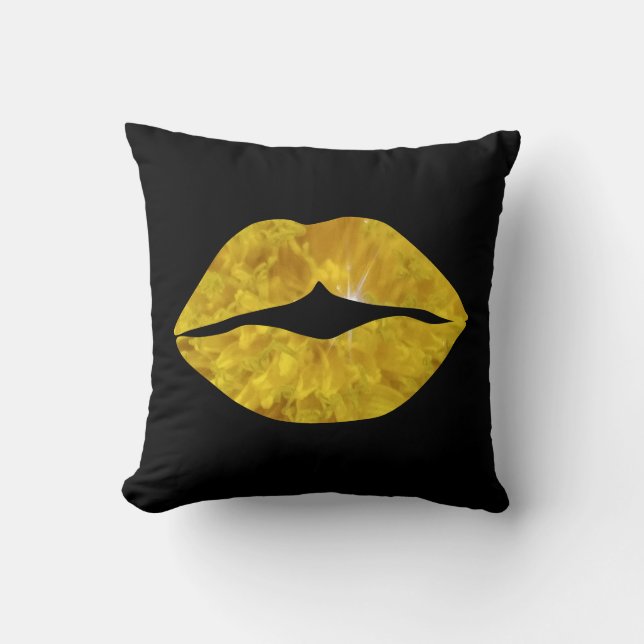 Cojín Decorativo Labios Florales Amarillo Soleado (Anverso)