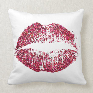 Cojín Decorativo Labios rojos del purpurina
