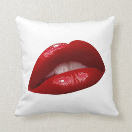 Cojín Decorativo Labios rojos deliciosos del lápiz labial de la