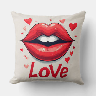 Cojín Decorativo Labios rojos surrealistas con amor inspirado