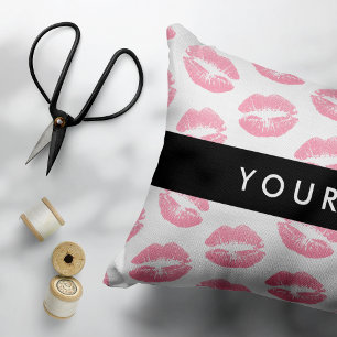 Cojín Decorativo Labios rosados, besos, pintalabios, tu nombre, per