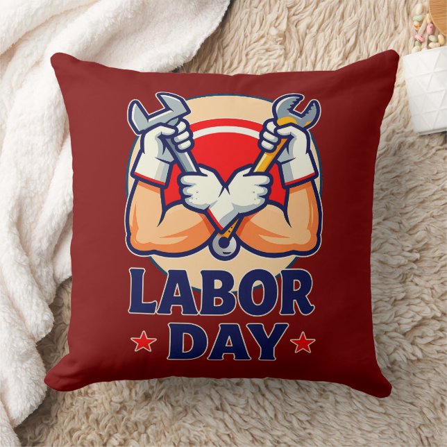 Cojín Decorativo Labor Day Strong Worker Hands Illustration (Manta)