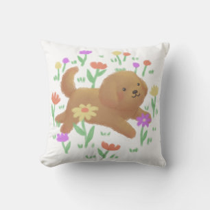 Cojín Decorativo Labradoodle con Ilustracion de flores