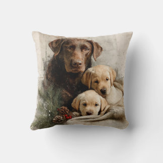 Cojín Decorativo Labrador and Puppies Vintage Christmas