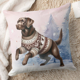 Cojín Decorativo Labrador de chocolate de invierno recuperador de p