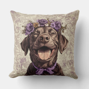 Cojín Decorativo Labrador de chocolate recuperador perro morado flo