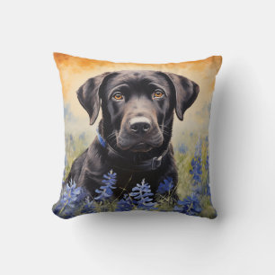 Cojín Decorativo Labrador negro en Bluebonnets