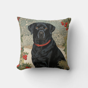 Cojín Decorativo Labrador negro en invierno