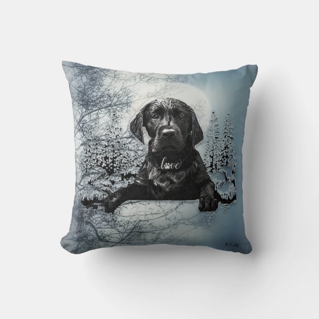 Cojín Decorativo Labrador negro recuperador perrito T-Shirt Pil (Anverso)