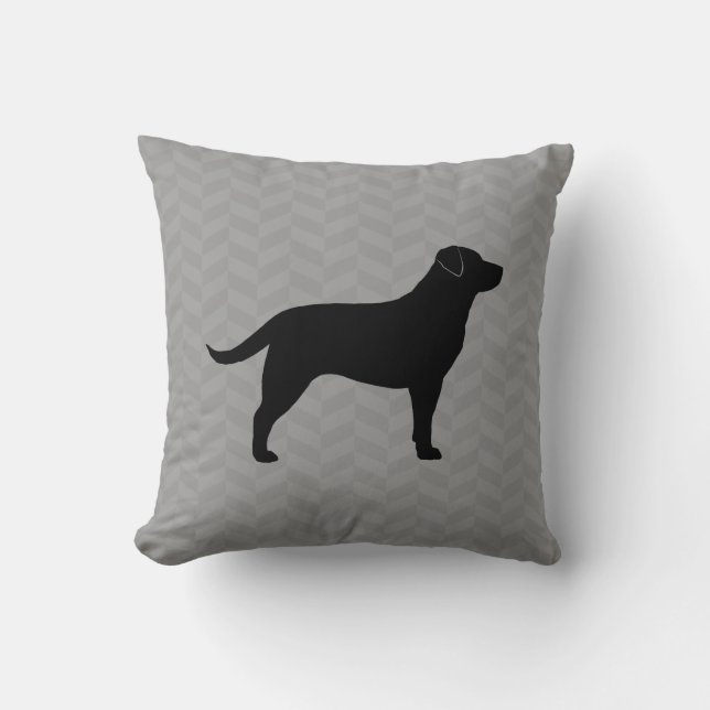 Cojín Decorativo Labrador negro recuperar Silhouette Herringbone (Anverso)