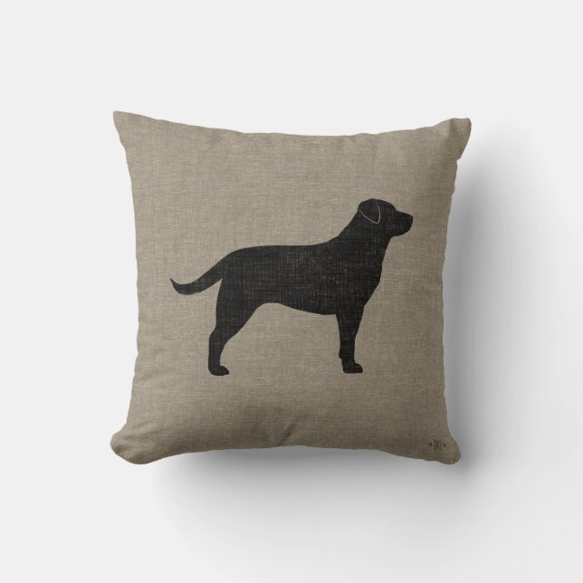 Cojín Decorativo Labrador negro Silhouette Faux Linen Style (Anverso)