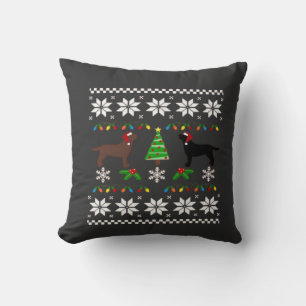 Cojín Decorativo Labrador Negro y Labrador Chocolate Feliz Navidad