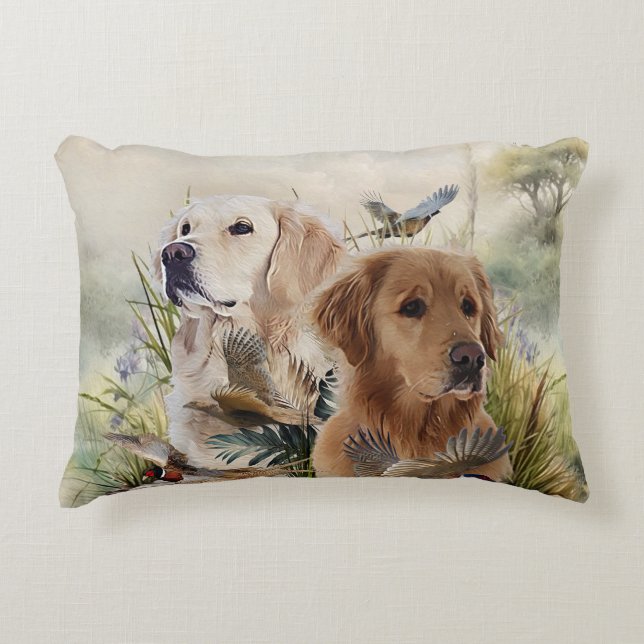 Cojín Decorativo Labrador recuperadores con faisán, arte (Anverso)