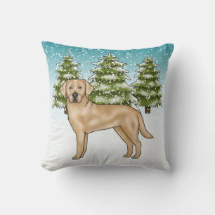 Cojín Decorativo Labrador Retriever Amarillo Bosque de Nieve Invern