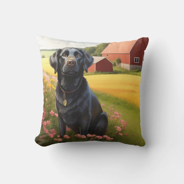 Cojín Decorativo Labrador Retriever en la granja (Anverso)