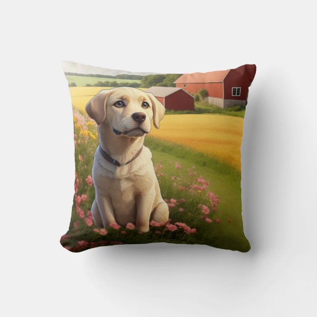 Cojín Decorativo Labrador Retriever en la granja (Anverso)