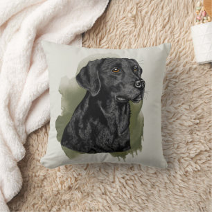 Cojín Decorativo Labrador Retriever Negro Acuarela Perro Sobre Verd