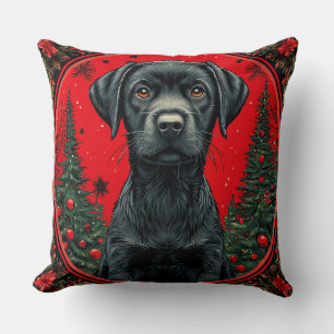 Cojín Decorativo Labrador Retriever Negro de Navidad con Árboles Fe