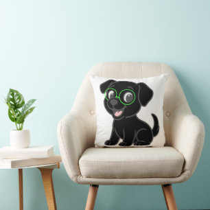 Cojín Decorativo Labrador Retriever Negro Dibujo Animado Con Gafas
