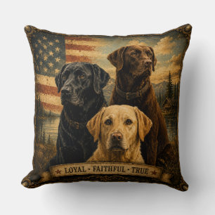 Cojín Decorativo Labrador Retriever Rustic American Flag