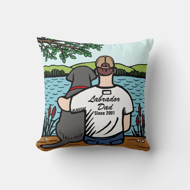 Cojín Decorativo Labrador y papá negros personalizados 2 (Anverso)